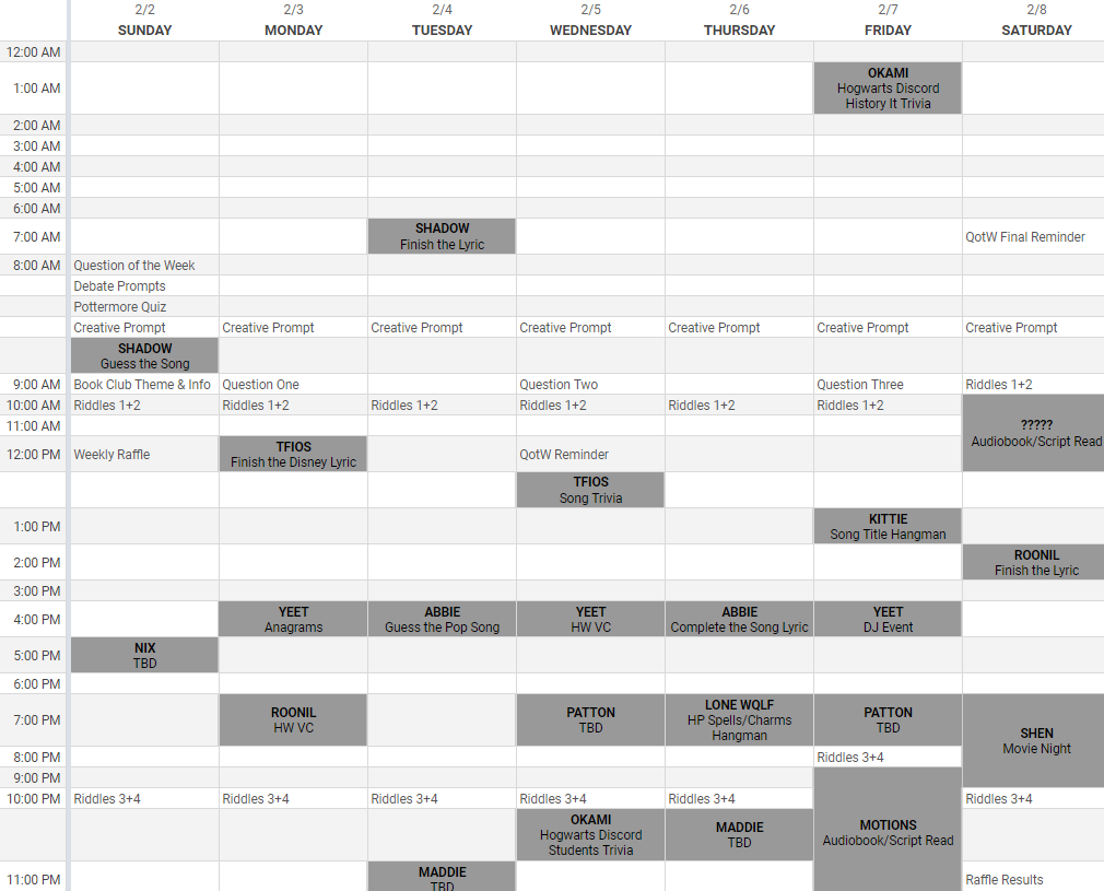 Weekly Schedule
